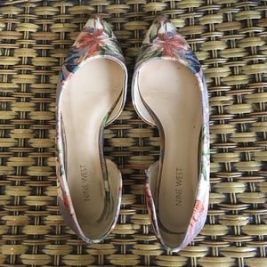 Nine West Taupe Floral Suede D'Orsay Flats 7.5